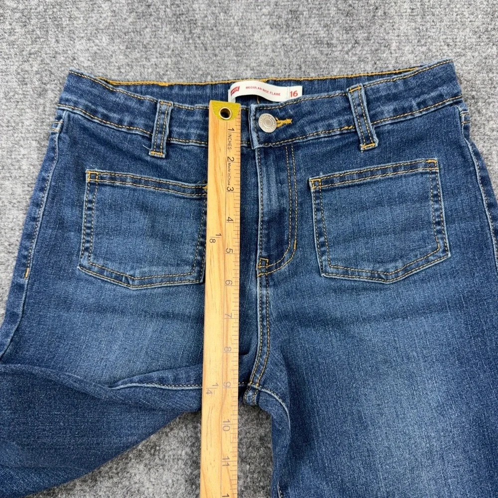 Levis Girls Size 16 Regular Rise Flare Jeans‎ Blue Stretch Denim Medium Wash